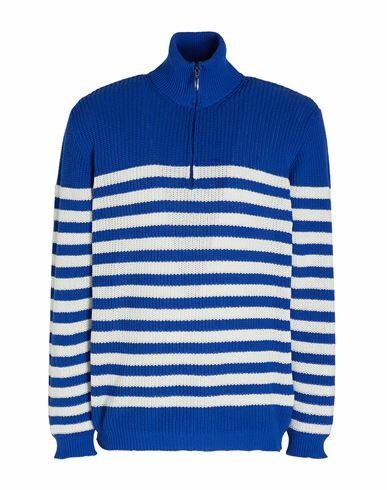 8 By Yoox Half Zip Striped Jumper Man Turtleneck Bright blue Recycled polyester, Recycled cotton Cover