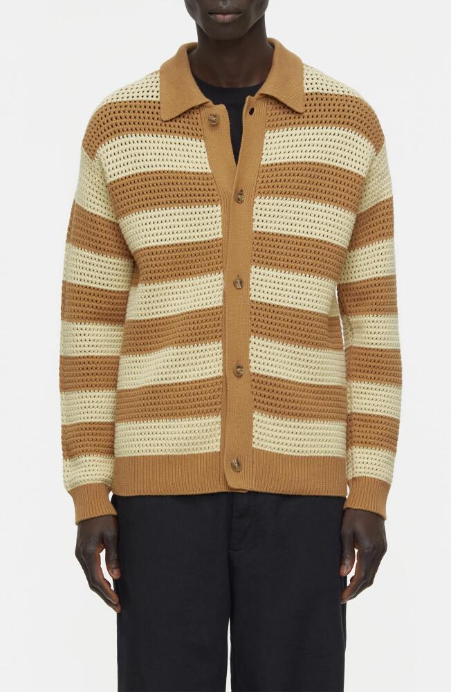 Closed Stripe Open Stitch Organic Cotton Polo Cardigan in Sandalwood Cover