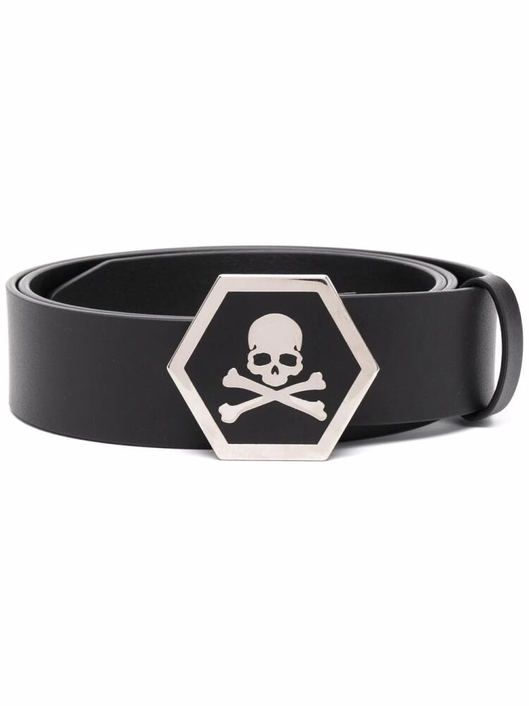 Philipp Plein leather skull-buckle belt - Black Cover