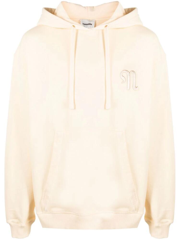 Nanushka logo-embroidered cotton hoodie - Neutrals Cover