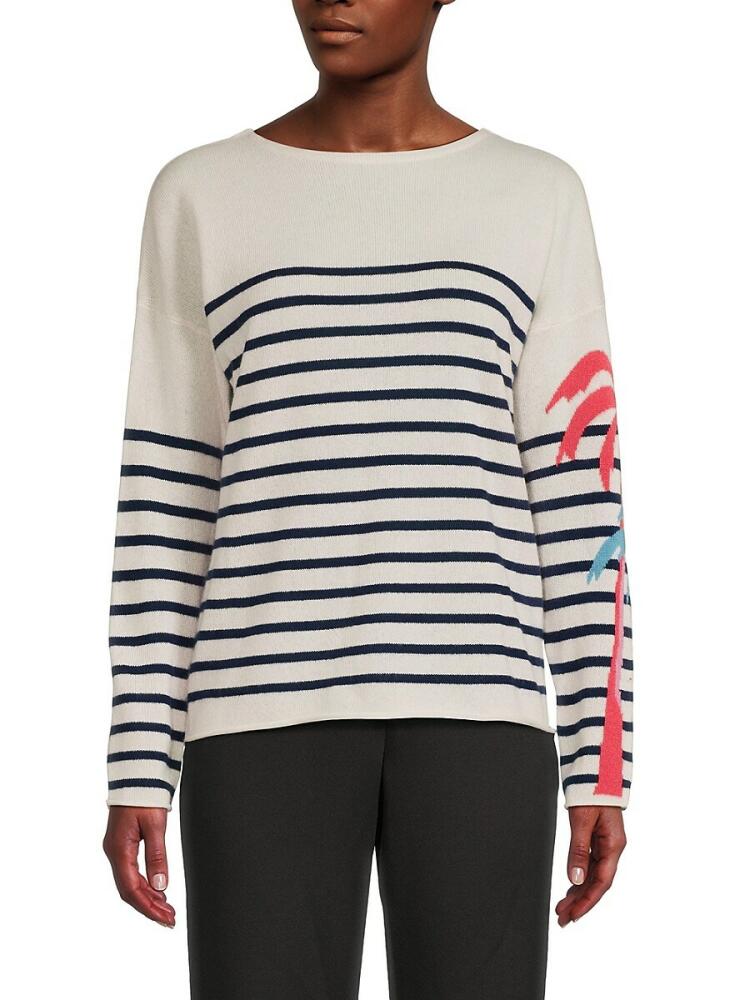 360 Cashmere Women's Alexandria Palm Striped Cashmere Sweater - White Multicolor Cover