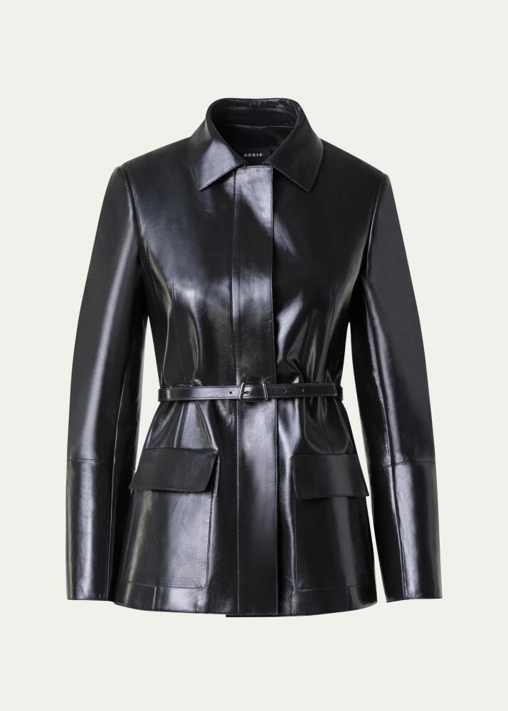 Akris Whisper Lacquer Leather Jacket with Belt Cover