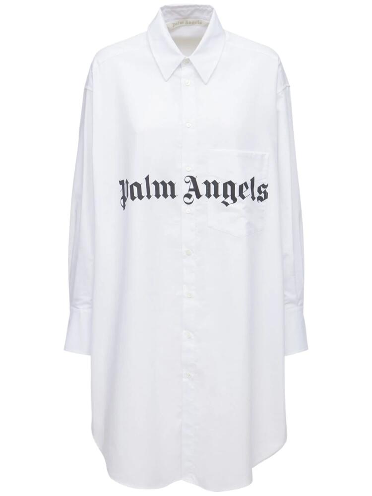 PALM ANGELS Logo Cotton Blend Poplin Shirt Dress Cover