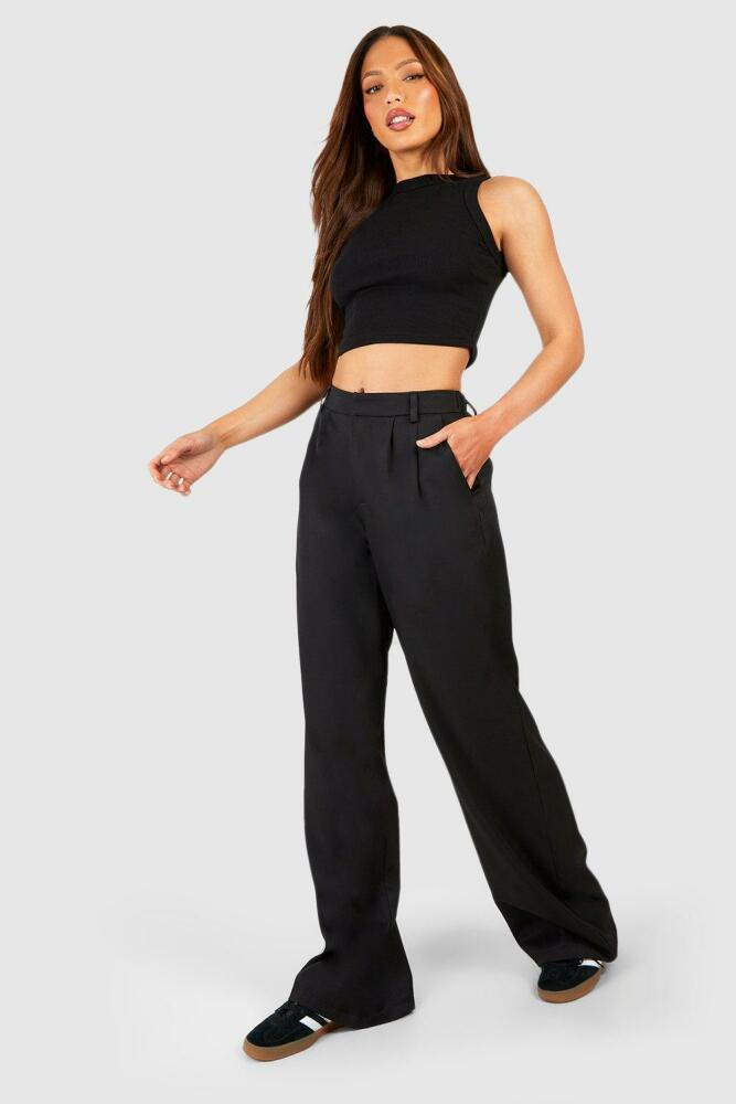 boohoo Womens Tall Tailored Wide Leg Pants - Black Cover