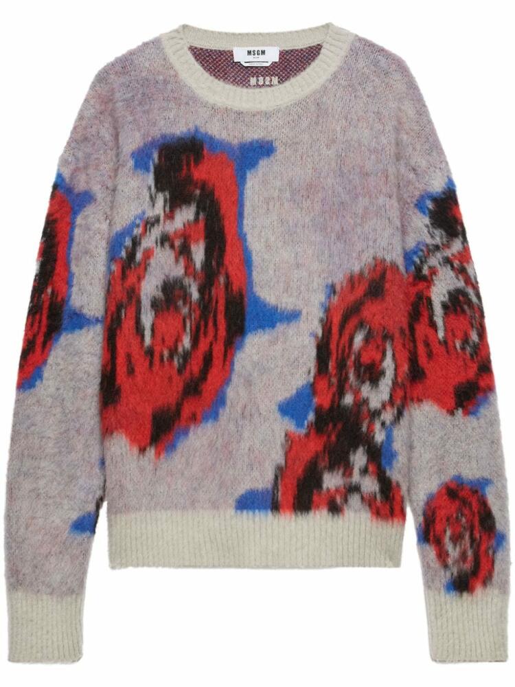 MSGM rose intarsia print jumper - Purple Cover