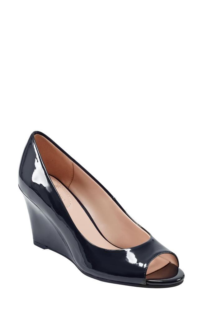 Bandolino Tuff Love Peep Toe Patent Wedge Pump in Navy Cover