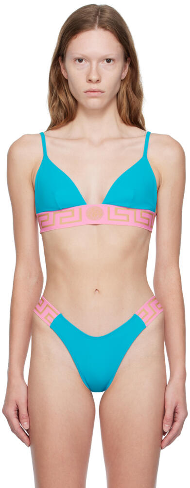 Versace Underwear Blue Greca Border Bikini Top Cover