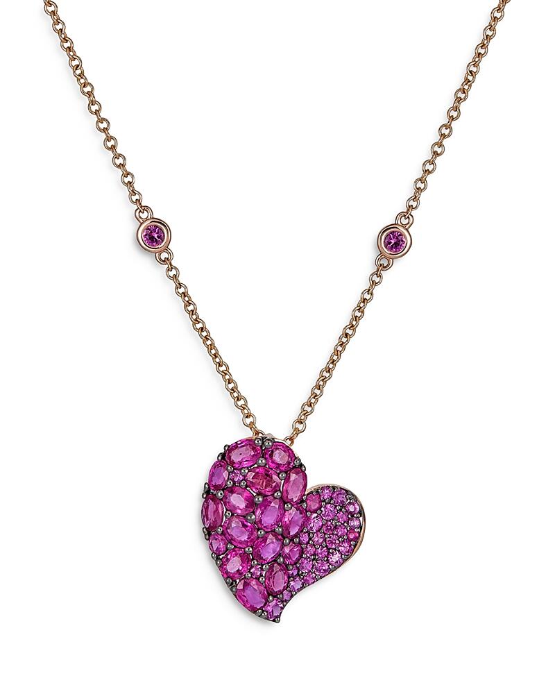 Piranesi 18K Rose Gold Wave Heart Pink Sapphire Pave Pendant Necklace, 16-18 Cover