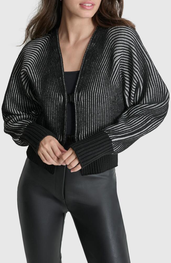 DKNY Contrast Rib Cardigan in Black/Ivory Cover