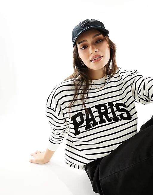 4th & Reckless Paris logo sweatshirt in black and white stripe-Multi Cover