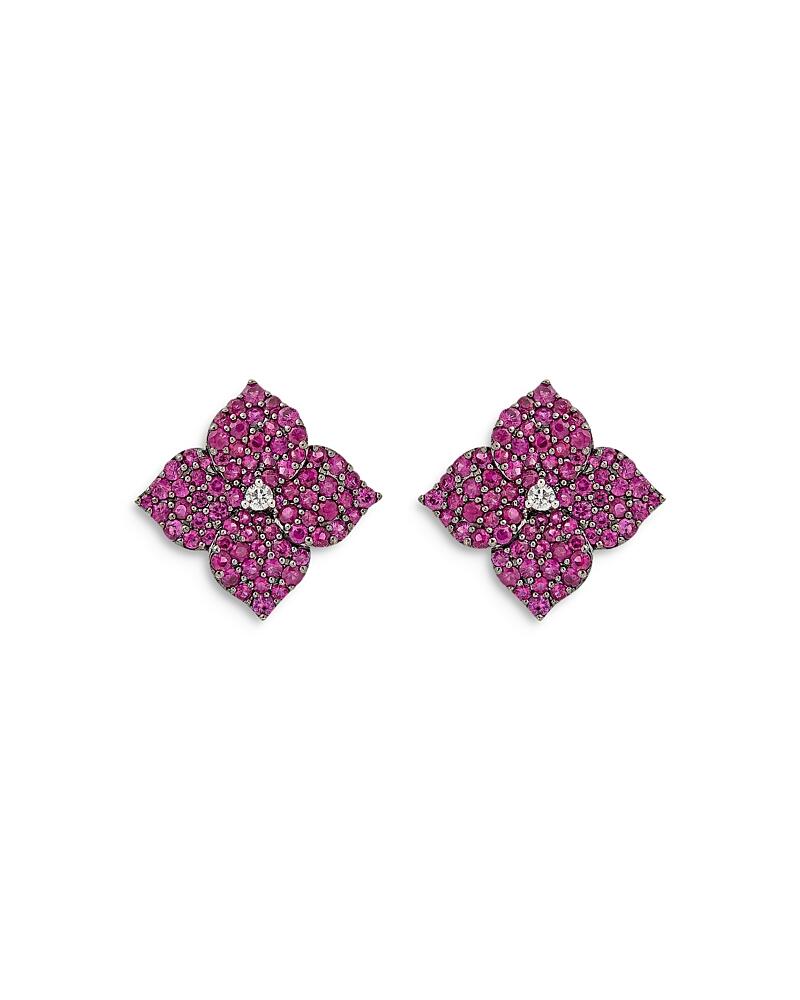 Piranesi 18K Rose Gold Fiore Pink Sapphire & Diamond Pave Flower Large Stud Earrings Cover