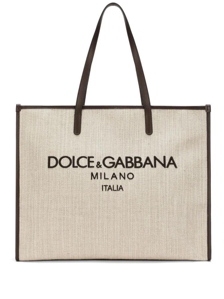 Dolce & Gabbana Milano logo-embroidered tote bag - Neutrals Cover