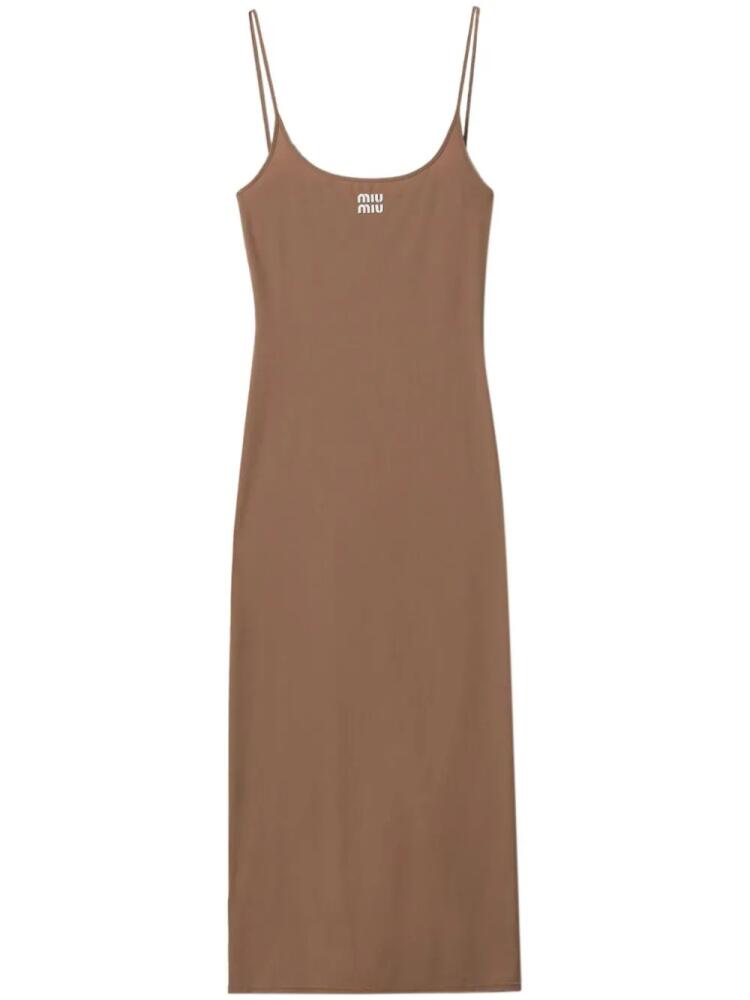 Miu Miu logo-print jersey midi dress - Brown Cover