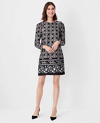 Ann Taylor Floral Puff Sleeve Shift Dress Cover