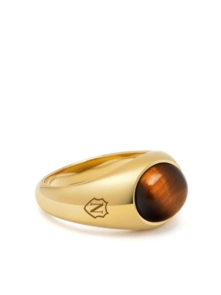 Nialaya Jewelry tiger-eye engraved signet ring - Gold Cover