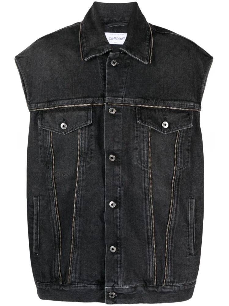 Off-White zip-embellished denim gilet - Grey Cover