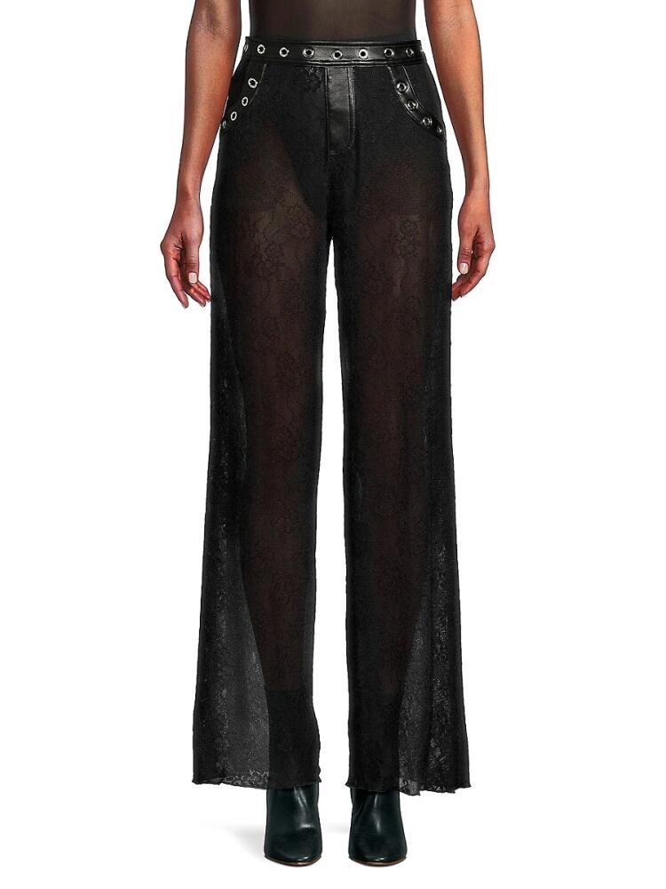 WeWoreWhat Women's Lace Wide Leg Pants - Black Cover