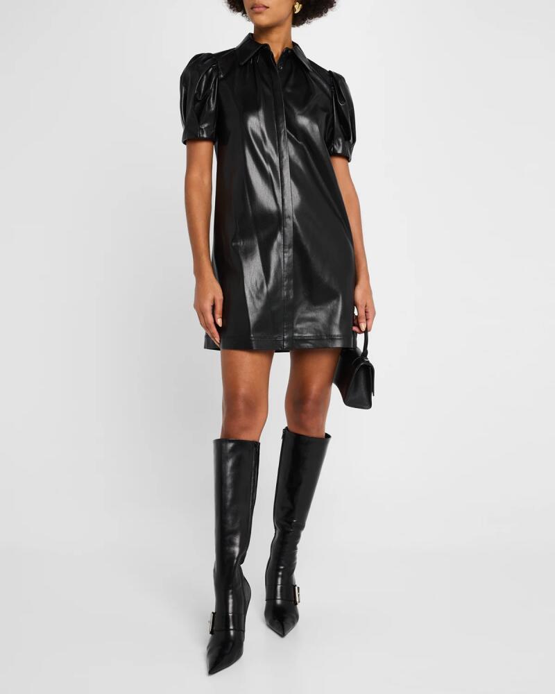 Alice + Olivia Jem Vegan Leather Puff-Sleeve Shirtdress Cover