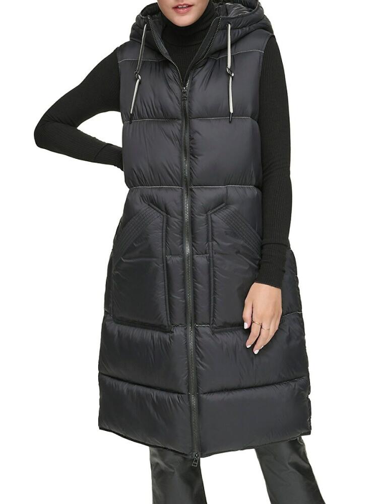 Andrew Marc Women's Kerr Long Quilted Puffer Vest - Black Cover