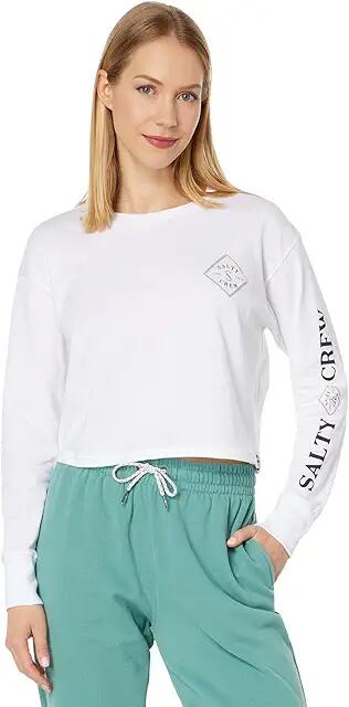 Salty Crew Optical Tippet Long Sleeve Crop Tee (White) Women's Clothing Cover