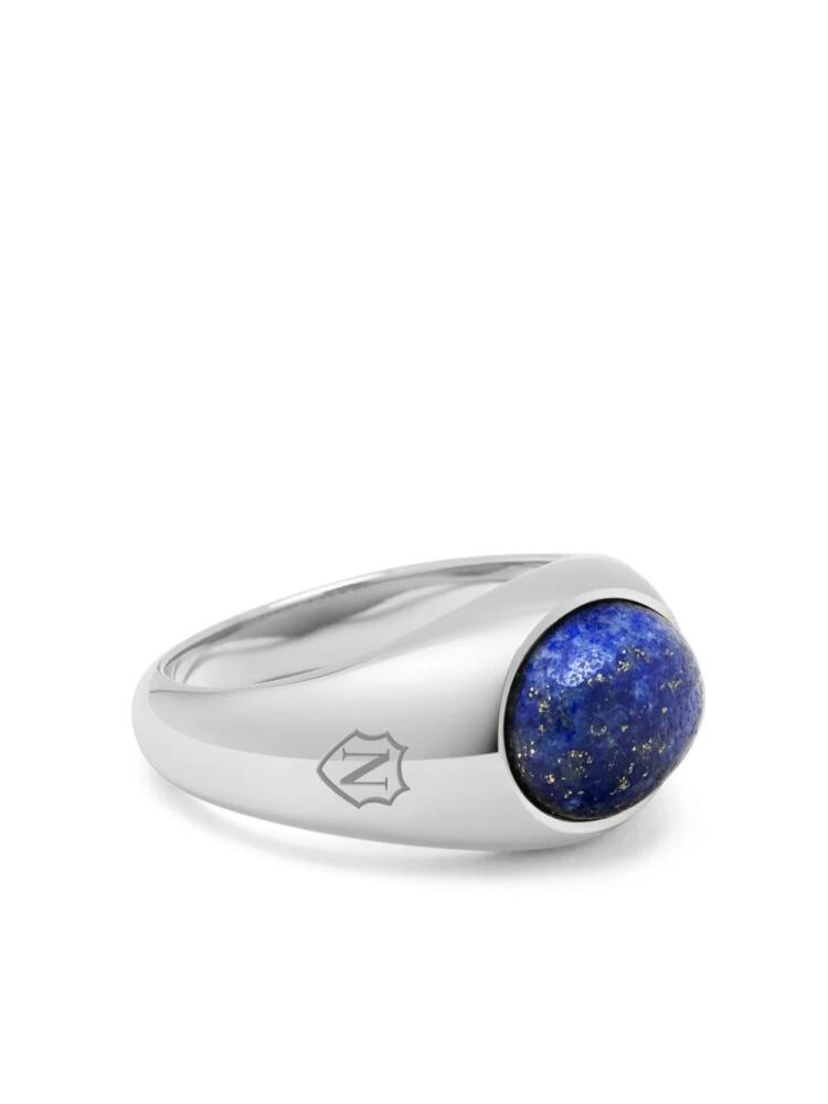 Nialaya Jewelry lapis lazuli engraved signet ring - Silver Cover