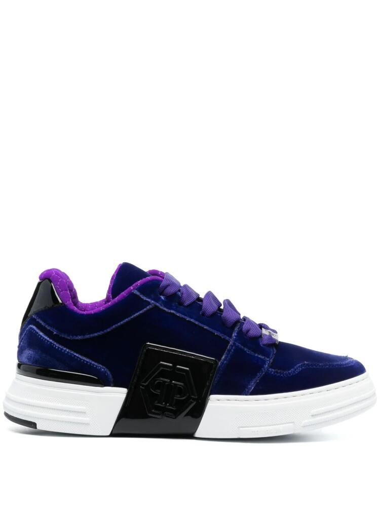 Philipp Plein tonal-logo lace-up velvet sneakers - Purple Cover