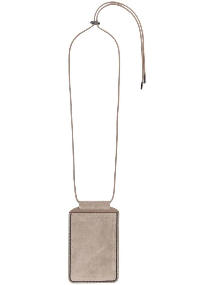 Brunello Cucinelli debossed-logo suede phone case - Neutrals Cover