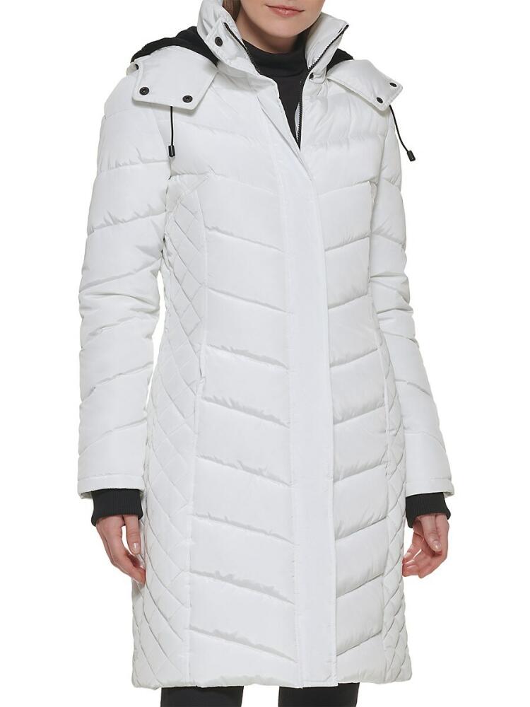 Kenneth Cole Women's Mixed Quilted Puffer Coat - White Cover