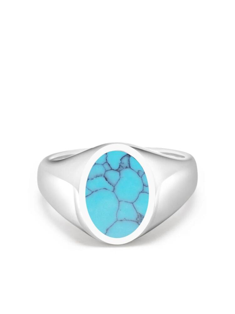 Nialaya Jewelry turquoise polished signet ring - Silver Cover