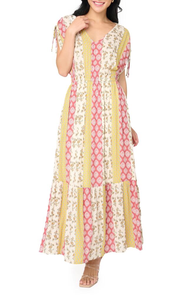 GIBSONLOOK Print Cinch Sleeve Maxi Dress in Sunset Mixed Print Cover