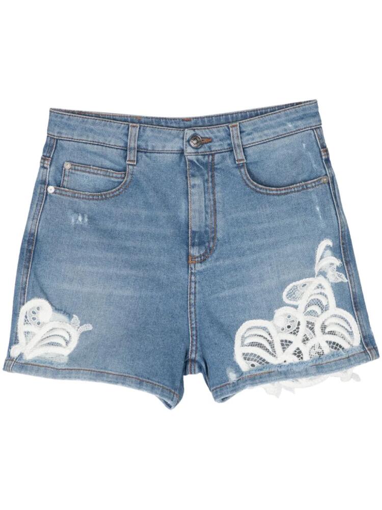 Ermanno Scervino lace-panelling denim mini shorts - Blue Cover