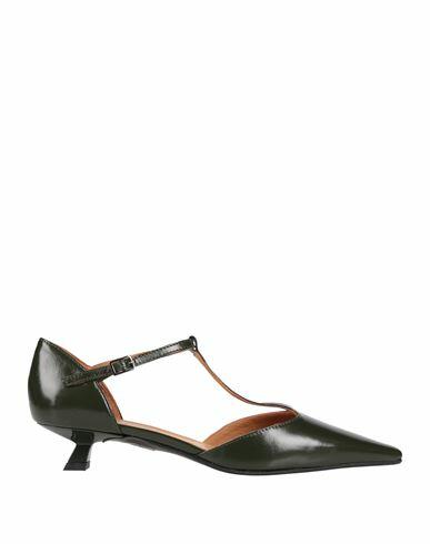 J. a.p. Jose Antonio Pereira Woman Pumps Dark green Leather, Textile fibers Cover