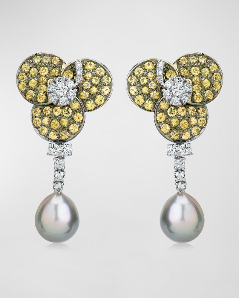 Andreoli 18K White Gold and Titanium Earrings with Tahitian Pearls, Yellow Sapphires and Diamonds Cover