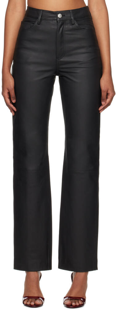 REMAIN Birger Christensen Black Straight Leather Pants Cover