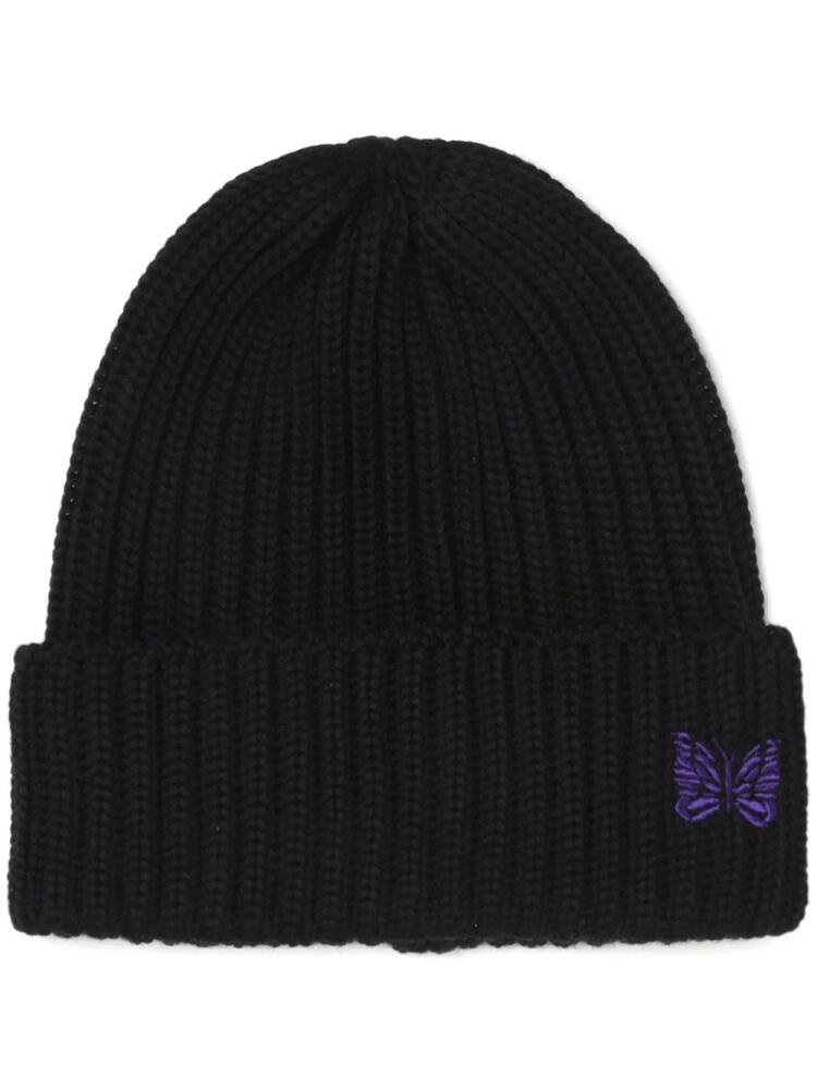 Needles logo-embroidered ribbed-knit beanie - Black Cover