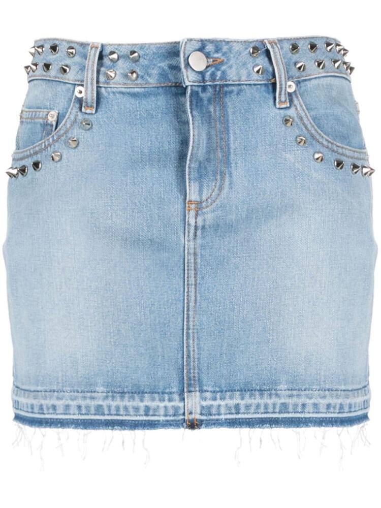 Alessandra Rich studded frayed denim miniskirt - Blue Cover