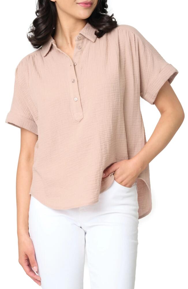 GIBSONLOOK All Day Cotton Gauze Popover Shirt in Taupe Cover