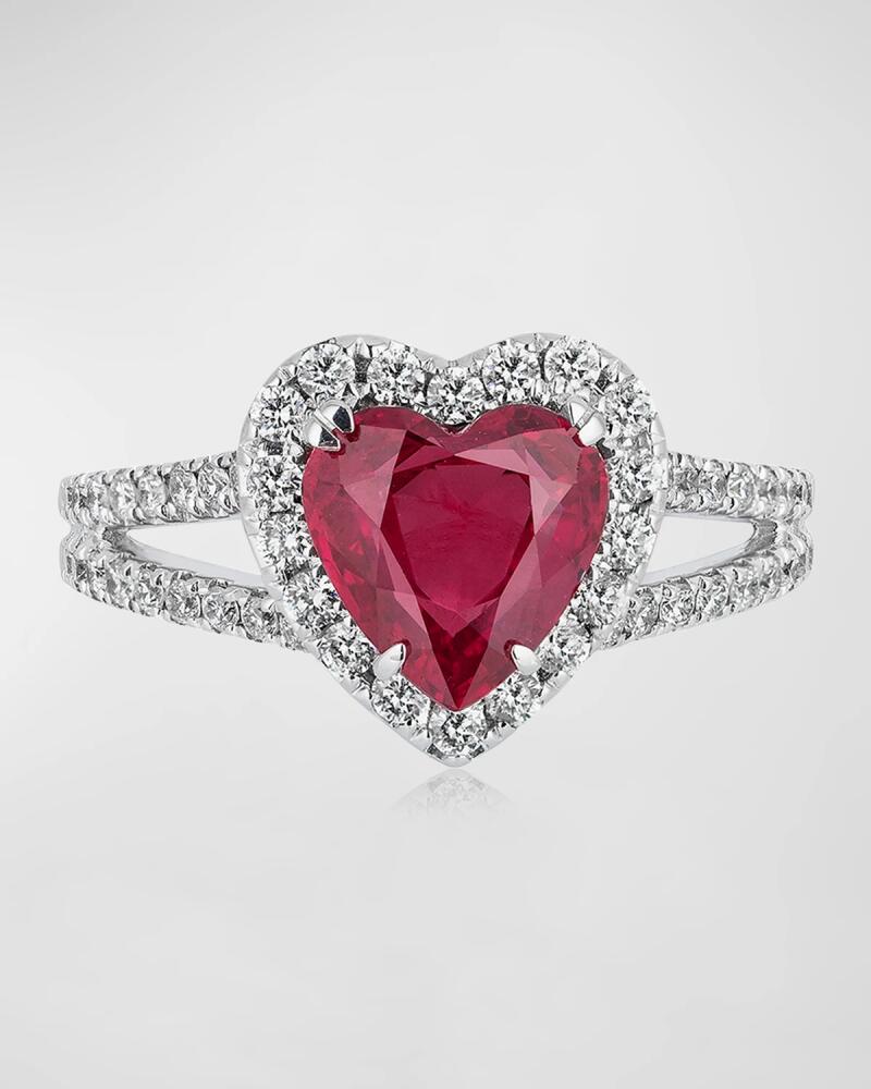 Andreoli 18K White Gold Heart Shaped Ruby Ring with Diamonds Cover