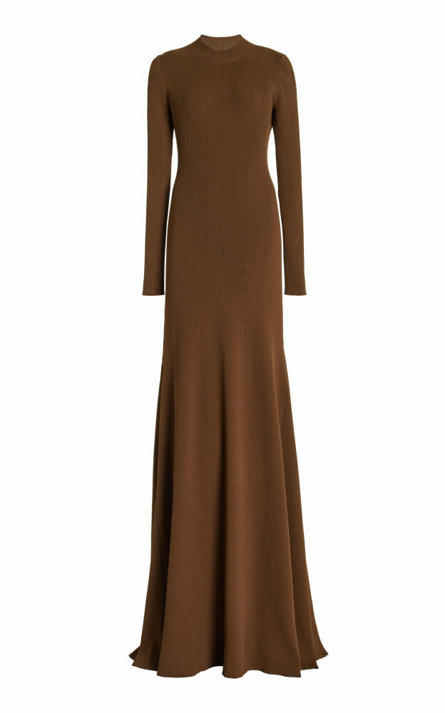 Brandon Maxwell - The Vanessa Mock Neck Knit Wool-Blend Maxi Dress - Brown Cover