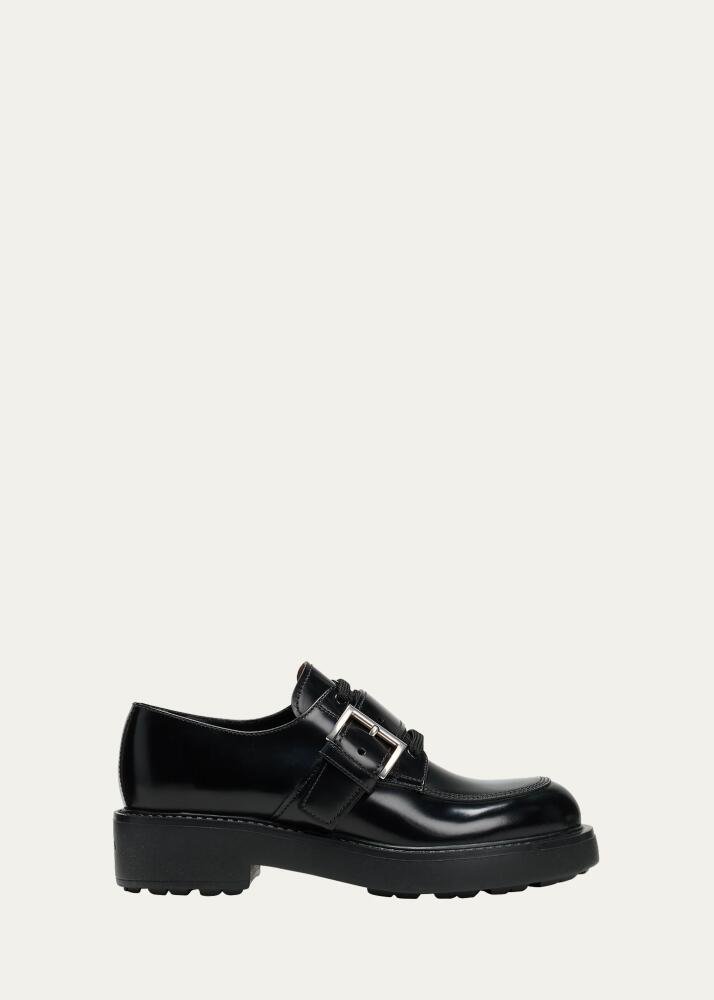 Prada Leather Belted Lace-Up Loafers Cover