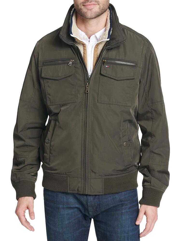 Tommy Hilfiger Men's Stand Collar Bomber Jacket - Army Green Cover