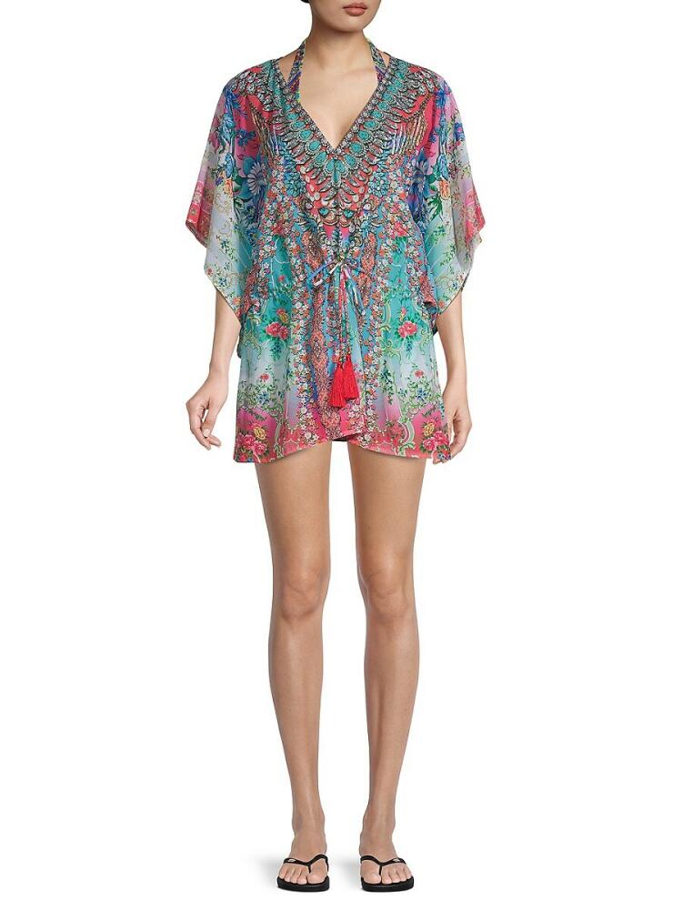 Ranee's Women's Floral Mini Caftan Cover-Up - Turquoise Cover