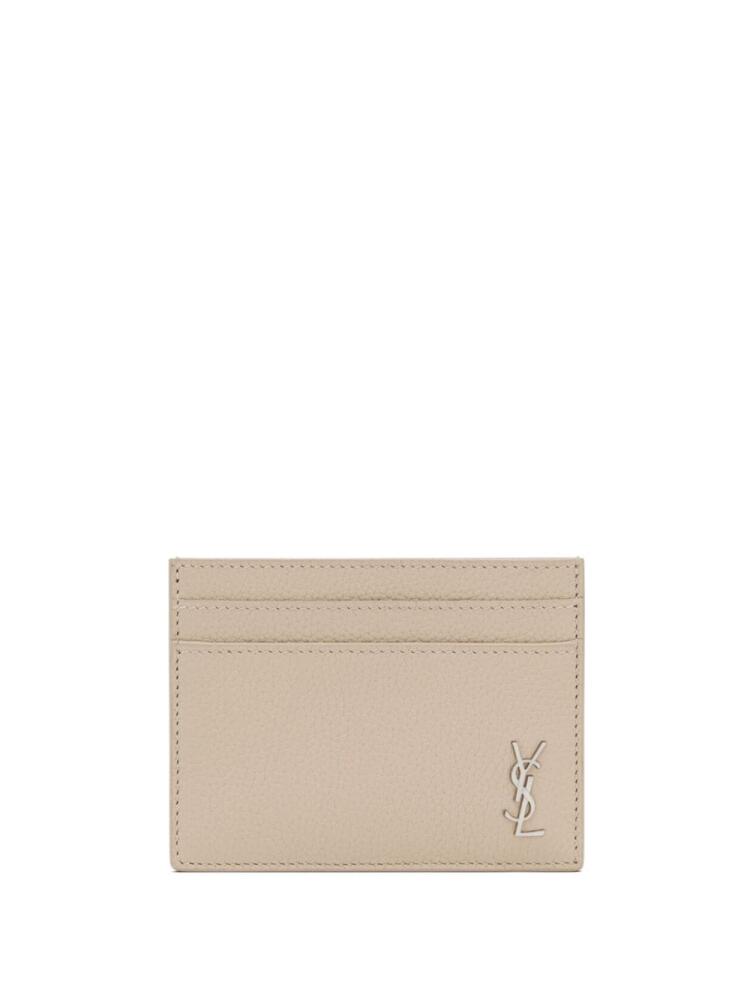 Saint Laurent Tiny Cassandre grained leather cardholder - Neutrals Cover