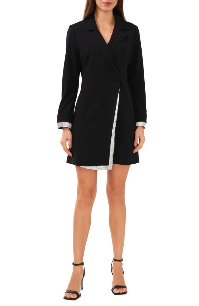 halogen(r) Rhinestone Trim Peekaboo Long Sleeve Blazer Minidress in Rich Black Cover