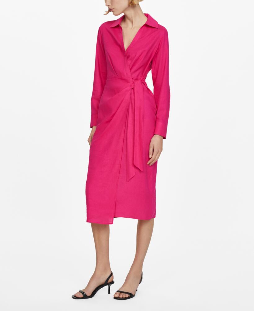 Mango Women's Bow Shirt Dress - Bright Pink Cover