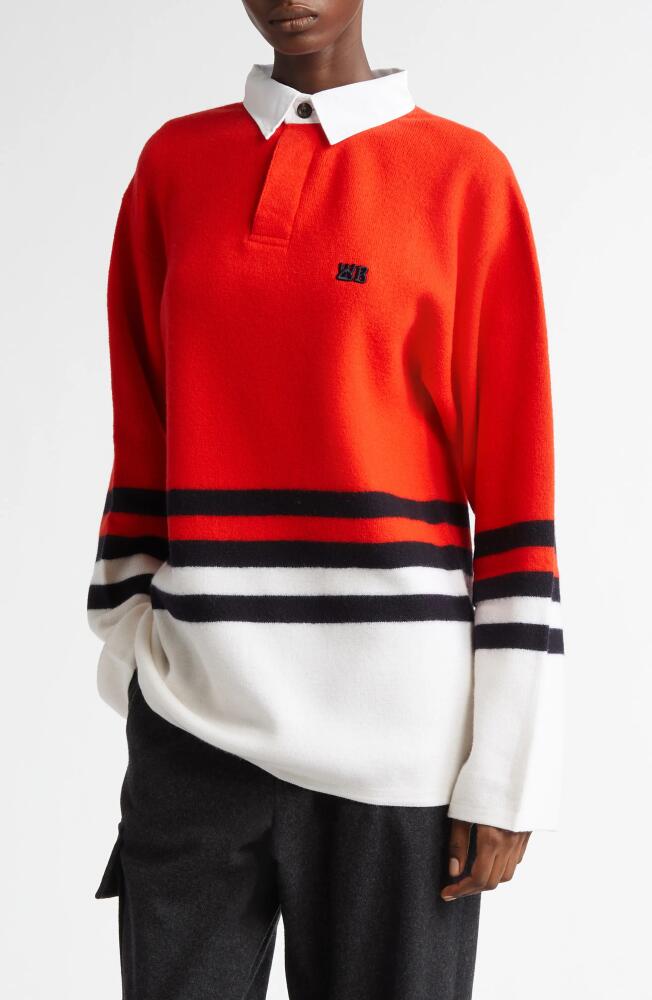 Wales Bonner Cypher Stripe Wool Polo Sweater in Red Multi Cover