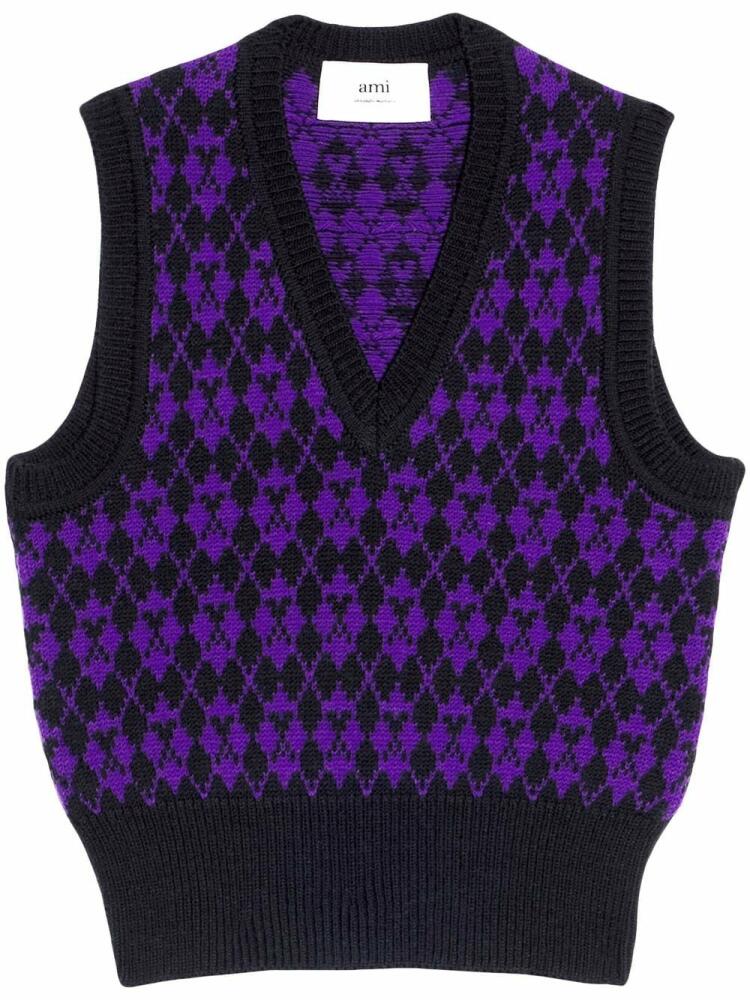 AMI Paris Ami de Coeur argyle vest - Purple Cover