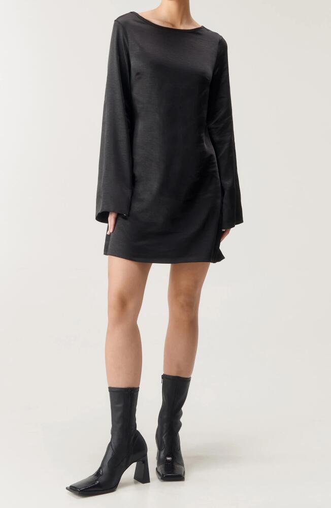 NASTY GAL Plunge Back Long Sleeve Satin Minidress in Black Cover