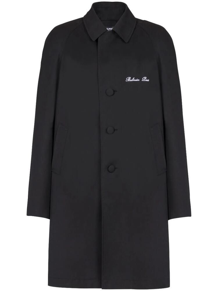 Balmain logo-embroidered single-breasted coat - Black Cover