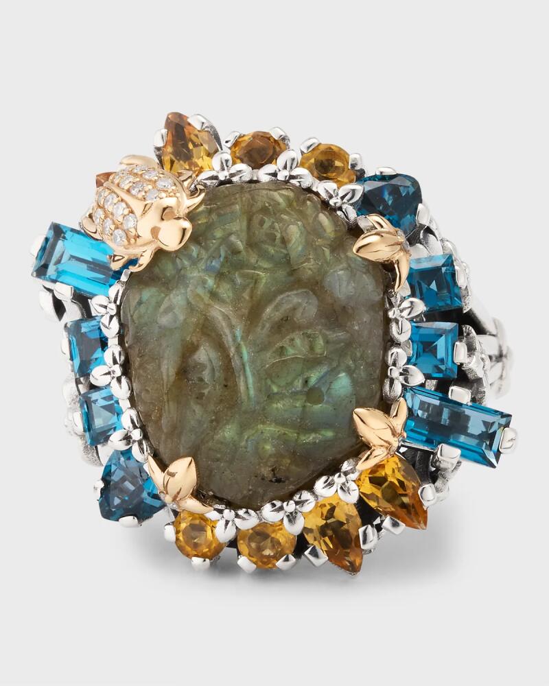 Stephen Dweck Hand Carved Labradorite, London Blue Topaz and Citrine Ring Cover